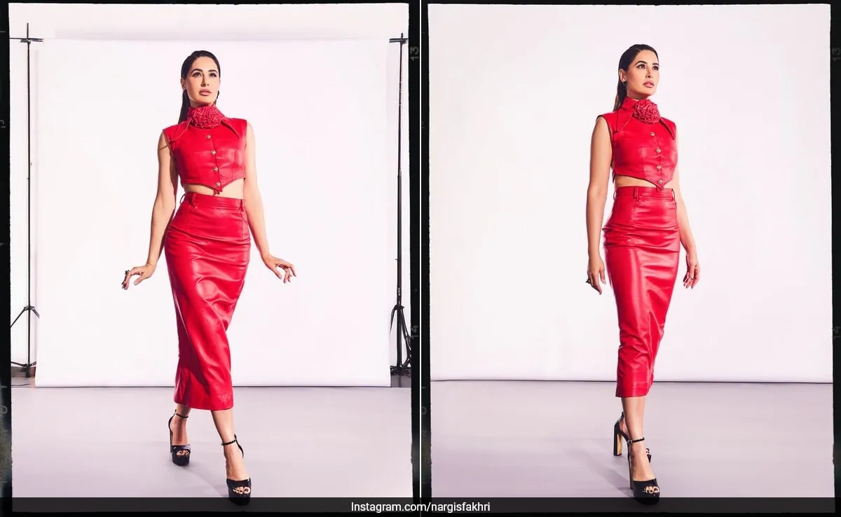 Nargis Fakhri Makes Fierce Dressing A Thing In A Red Leather Skirt And Top