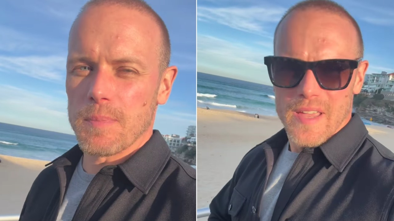 'Bad weather': Outlander star Sam Heughan stunned by Aussie winter during Bondi Beach stroll