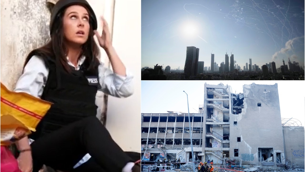 Channel 7 journalist forced to hide between buildings as Iran launches ballistic missiles into Israel day on eight of conflict