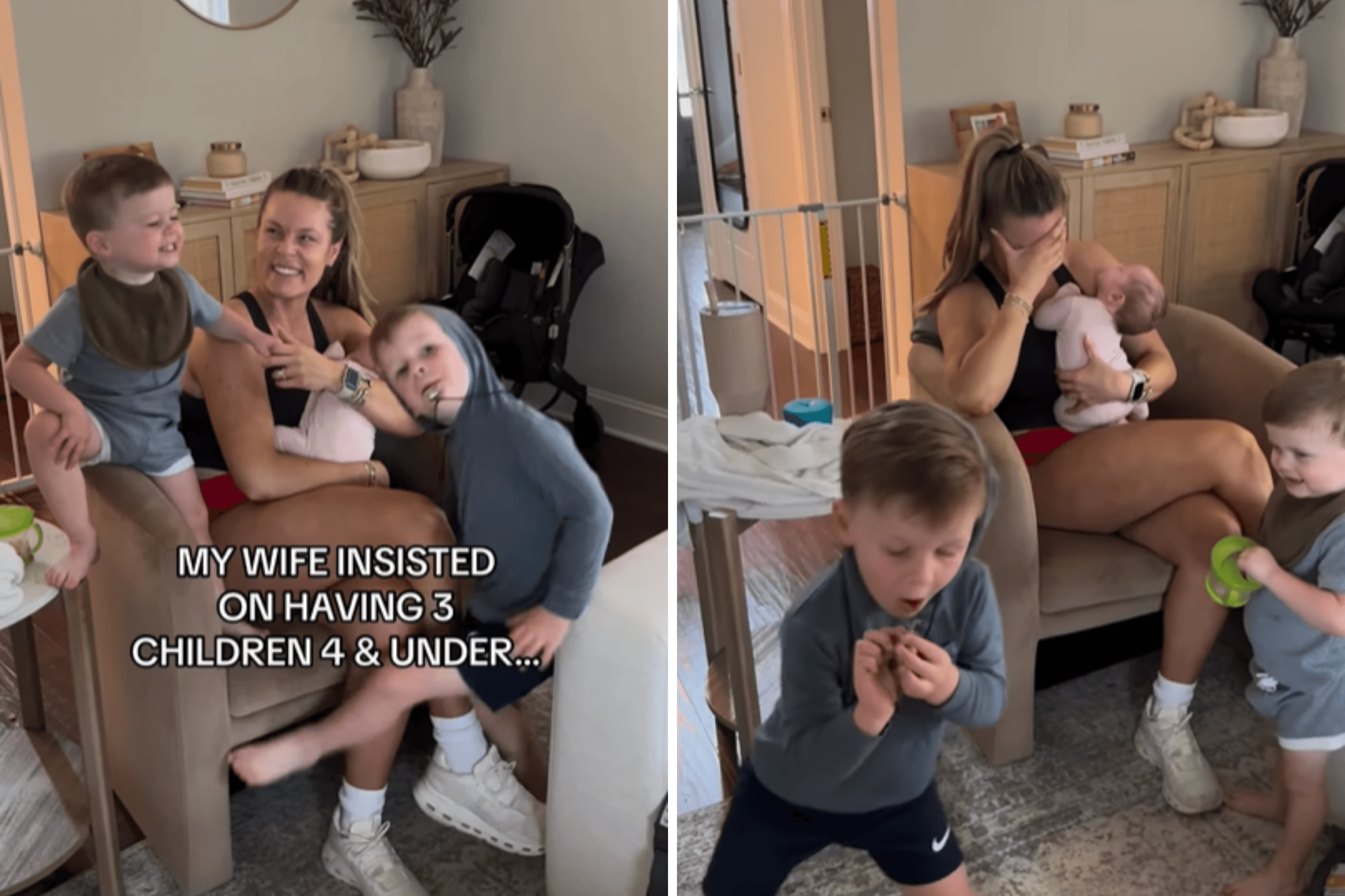 Mom Insisted on Having 3 Kids Under 4, Husband Shares How It's Going—'Help'