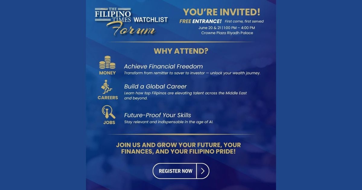 Filipinos in Riyadh invited to attend free TFT Watchlist Forum this June