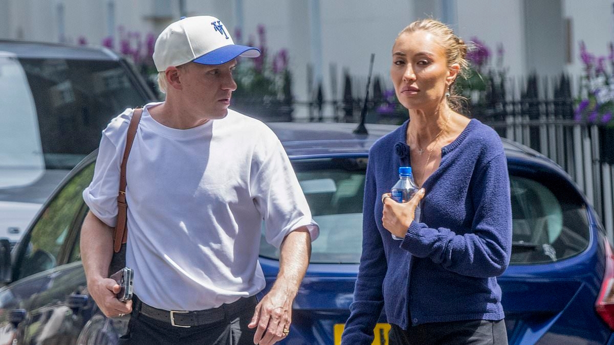Pregnant Sophie Habboo and Jamie Laing appear to have a tense exchange as they step out at the BBC Radio 1 studios amid co-presenting duties