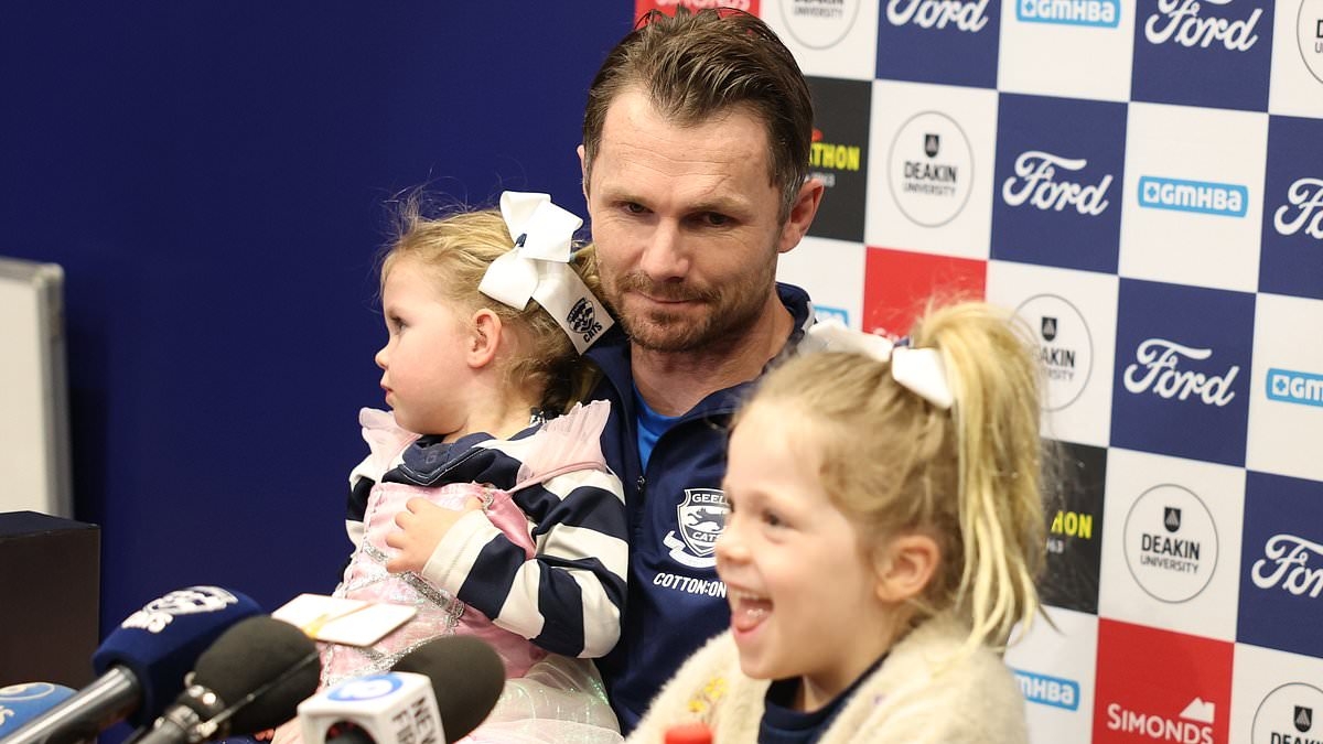 Patrick Dangerfield's daughter steals the show and puts Cats coach Chris Scott on BLAST ahead of Geelong star's milestone AFL match