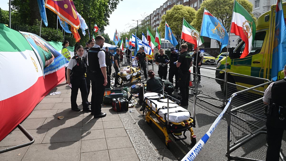 Attack at the Iranian Embassy: Two pro-Israel protesters taken to hospital after being set upon - as police arrest six men