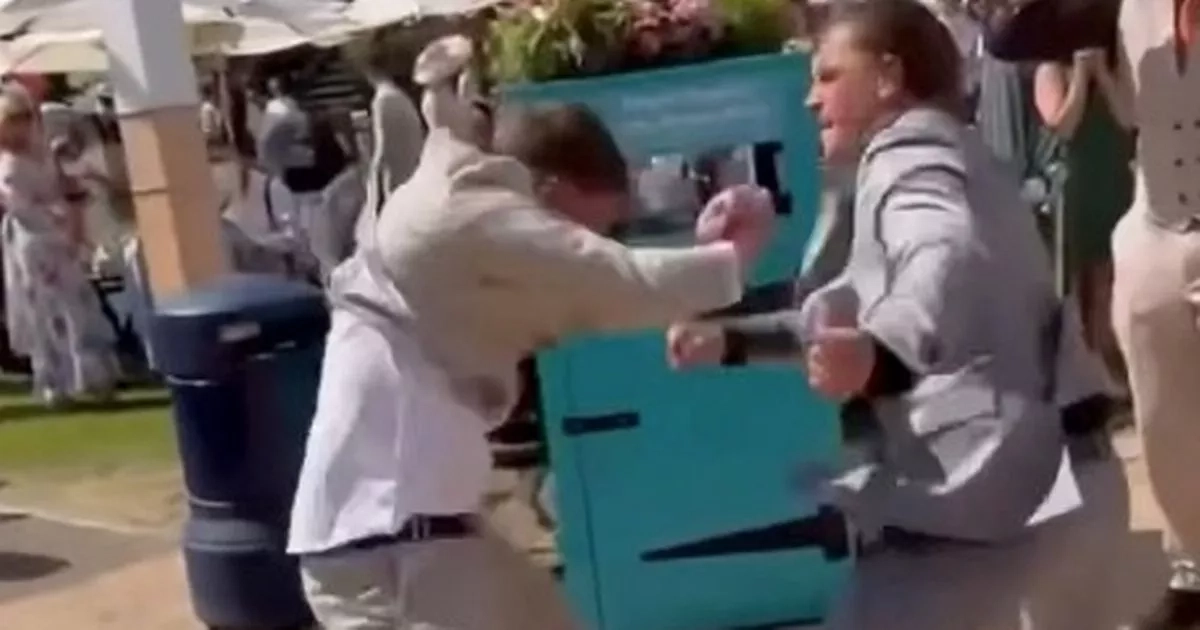 Moment Royal Ascot racegoers in suits throw punches as violent brawl breaks out