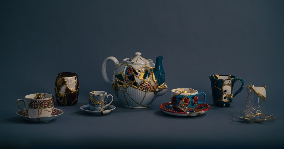 Broken teaset mended with gold tells the story of refugees