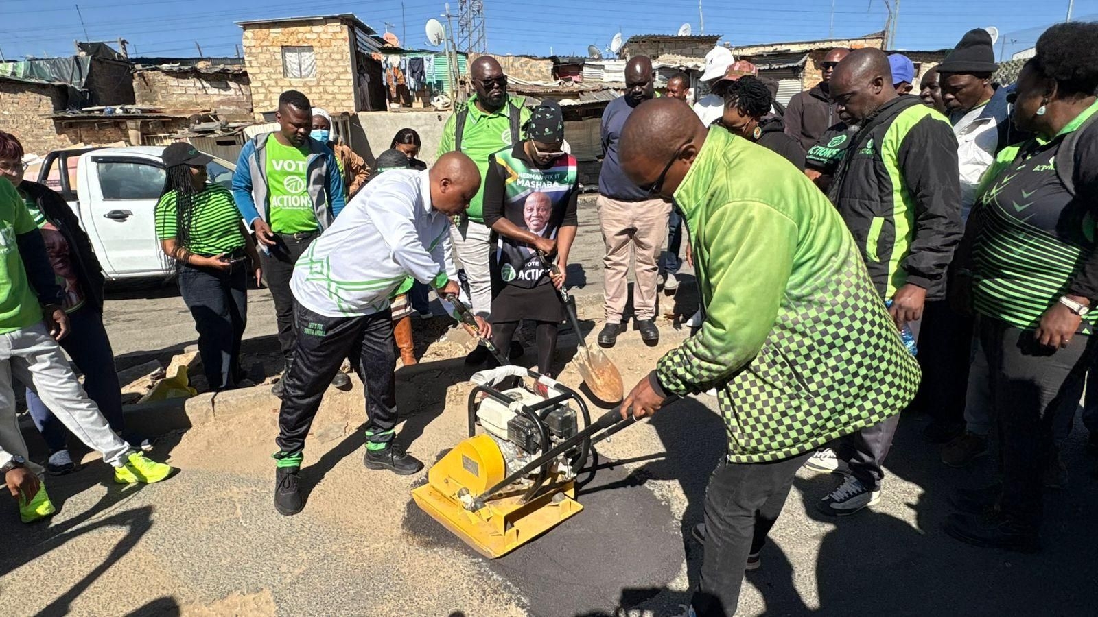 Herman Mashaba fills potholes in Alexandra as ActionSA launches 2026 election campaign