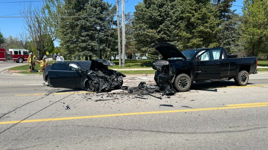 2 adults, 1 child hospitalized following Belding crash