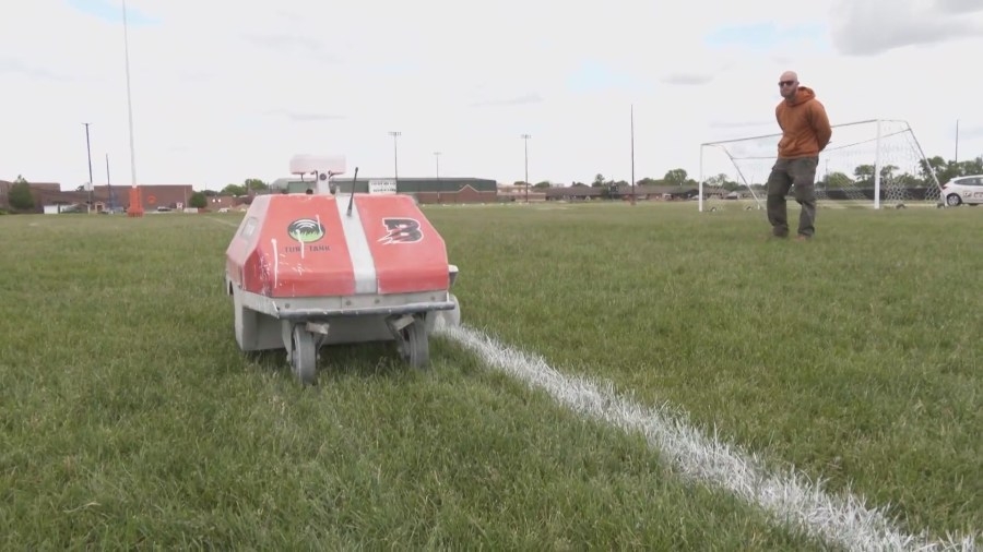 3 hours? How about 25 minutes. Meet Freddy, the robot painting Byron's athletic fields