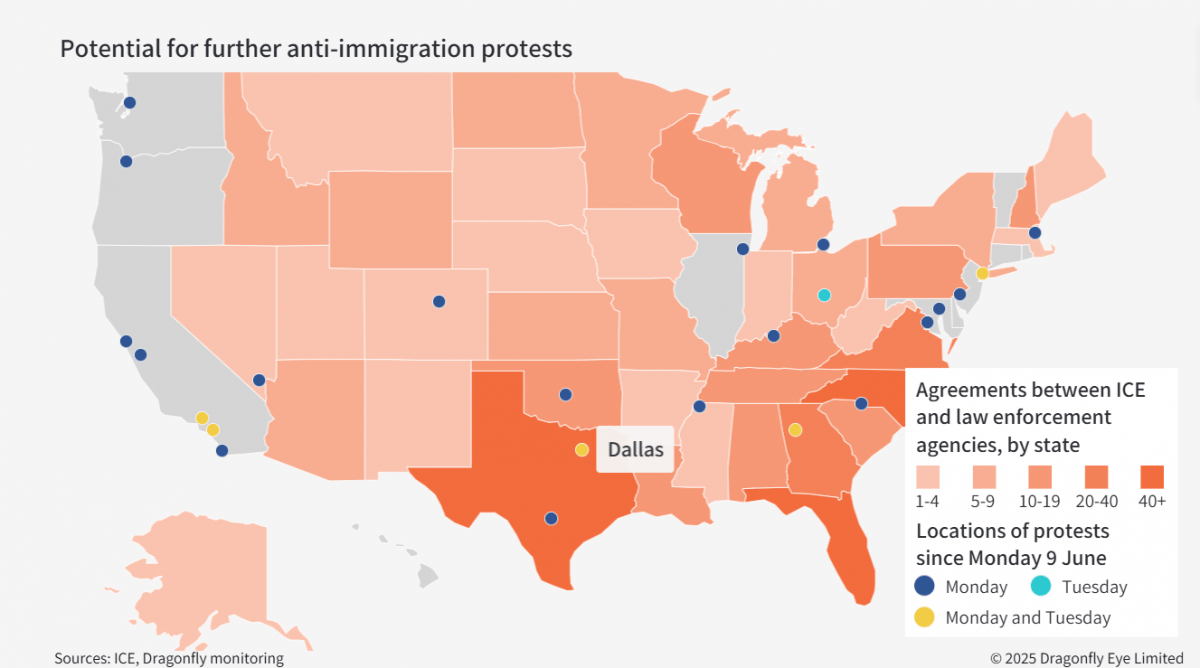 Protests in Los Angeles over immigration policy set to continue, intelligence firm warns